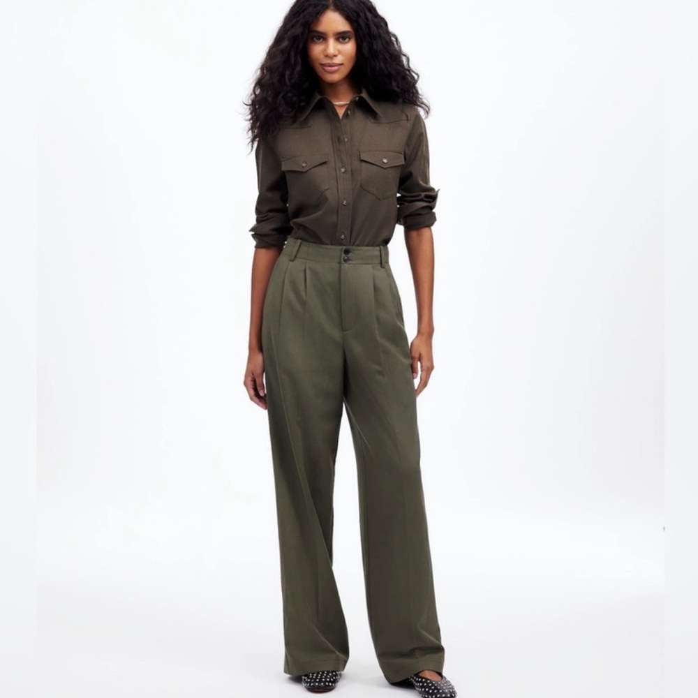 NWT 🫒 Madewell Harlow Wide-Leg Pants, Full Length, Linen Blend, Olive Green, 12 - Picture 3 of 16